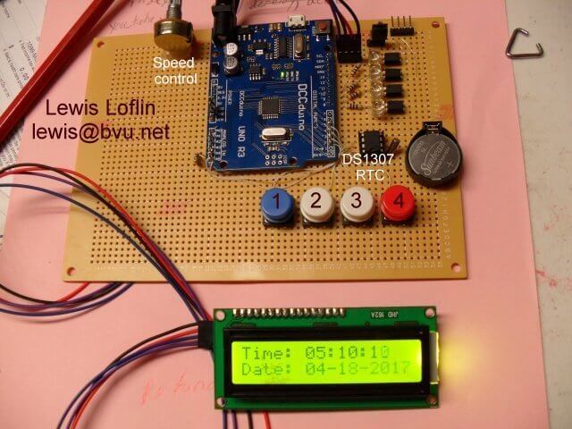 Arduino controller board with real time clock DS1307.