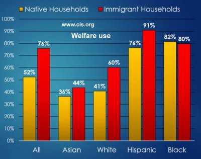 Welfare use immigration by origin.