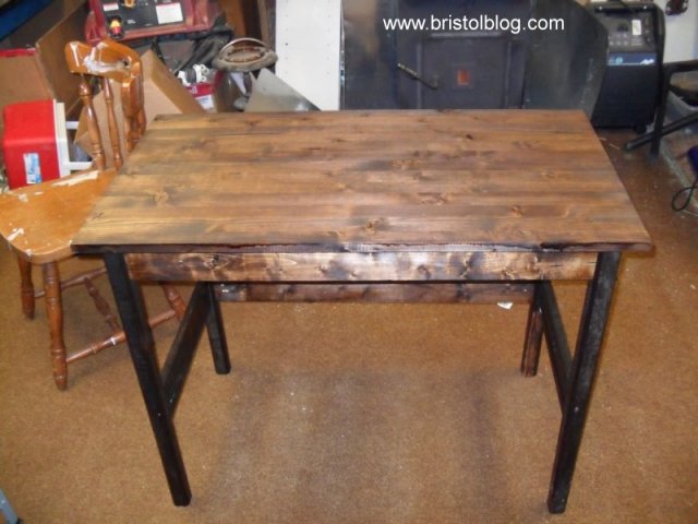 table built from new and scrap wood.